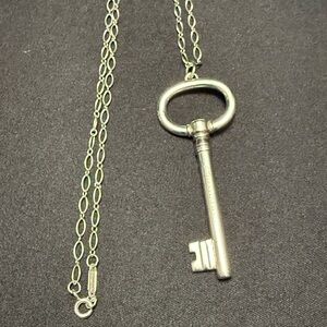 Tiffany & Co Sterling Silver Large Key Pendant Charm Long Necklace